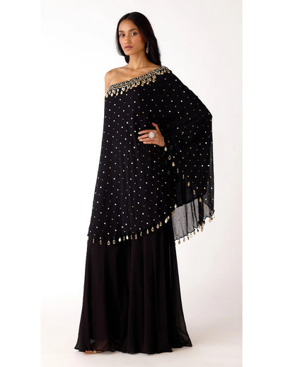 Black Mukaish Georgette Embroidered Sharara Set