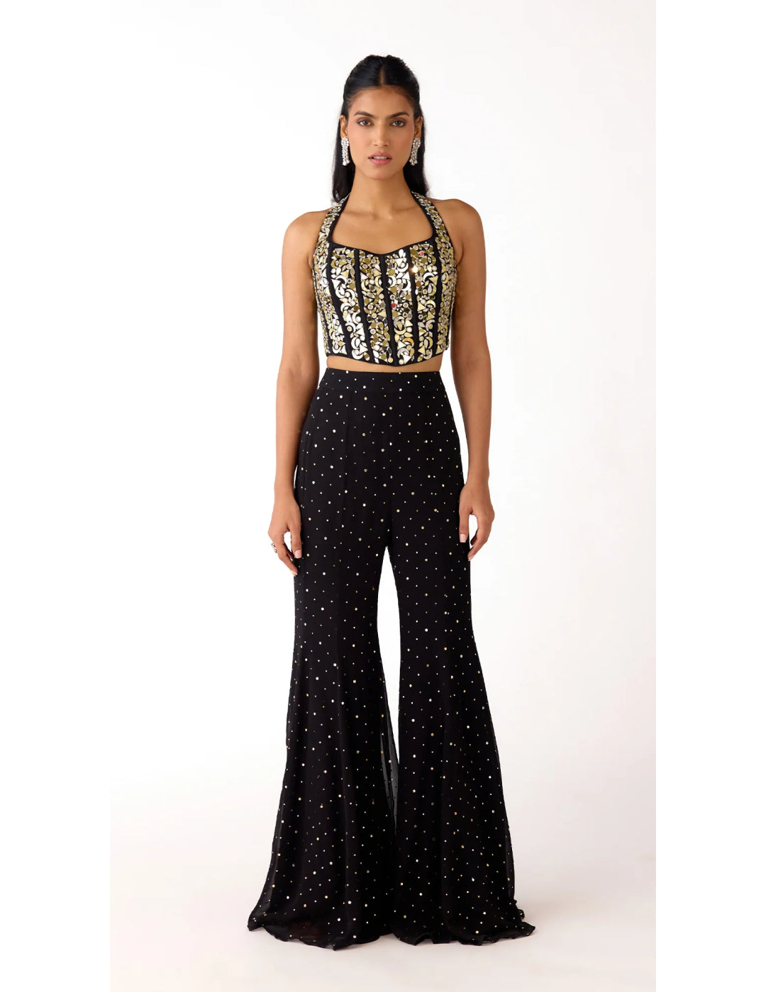 Black Mukaish Georgette Embroidered Sharara Set