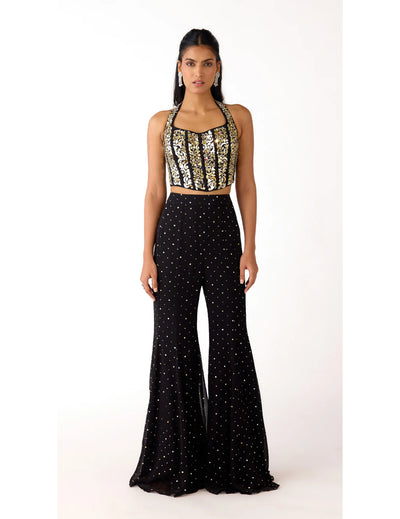 Black Mukaish Georgette Embroidered Sharara Set