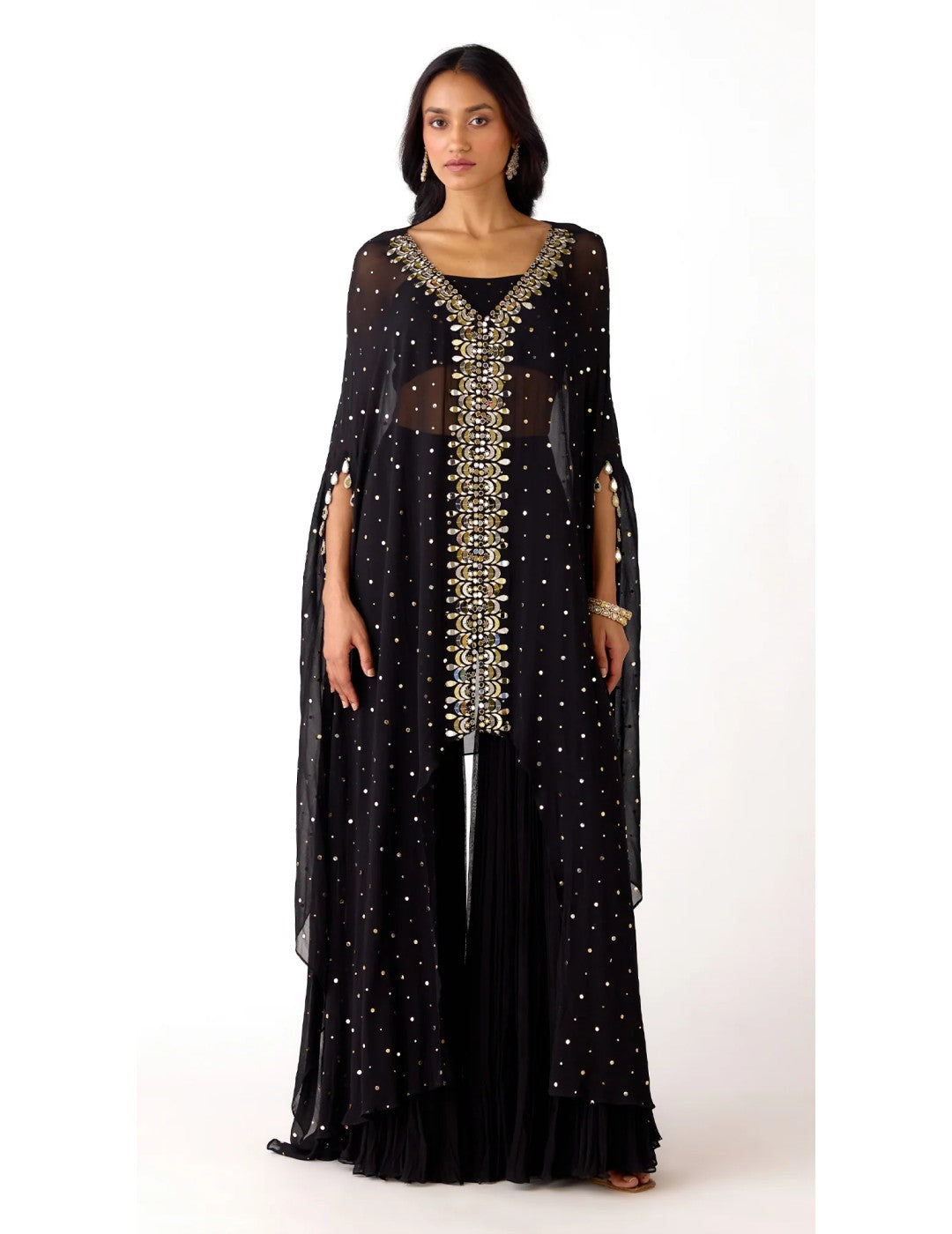 Black Mukaish Georgette Embroidered Sharara Set