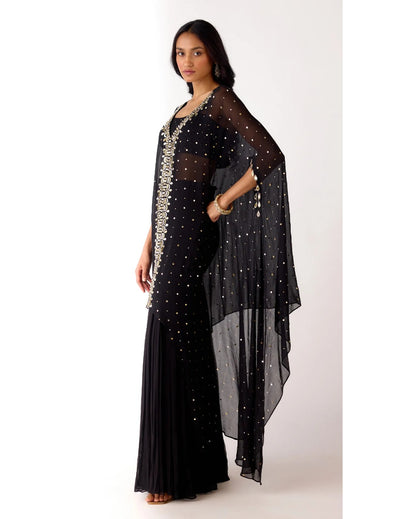 Black Mukaish Georgette Embroidered Sharara Set