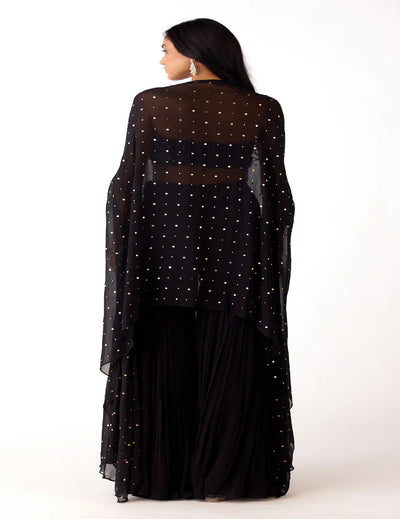 Black Mukaish Georgette Embroidered Sharara Set