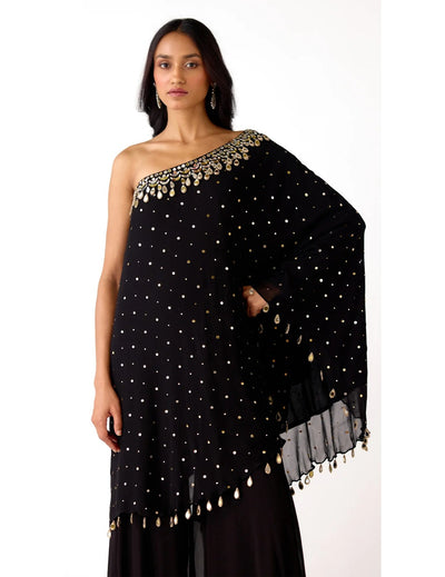 Black Mukaish Georgette Embroidered Sharara Set