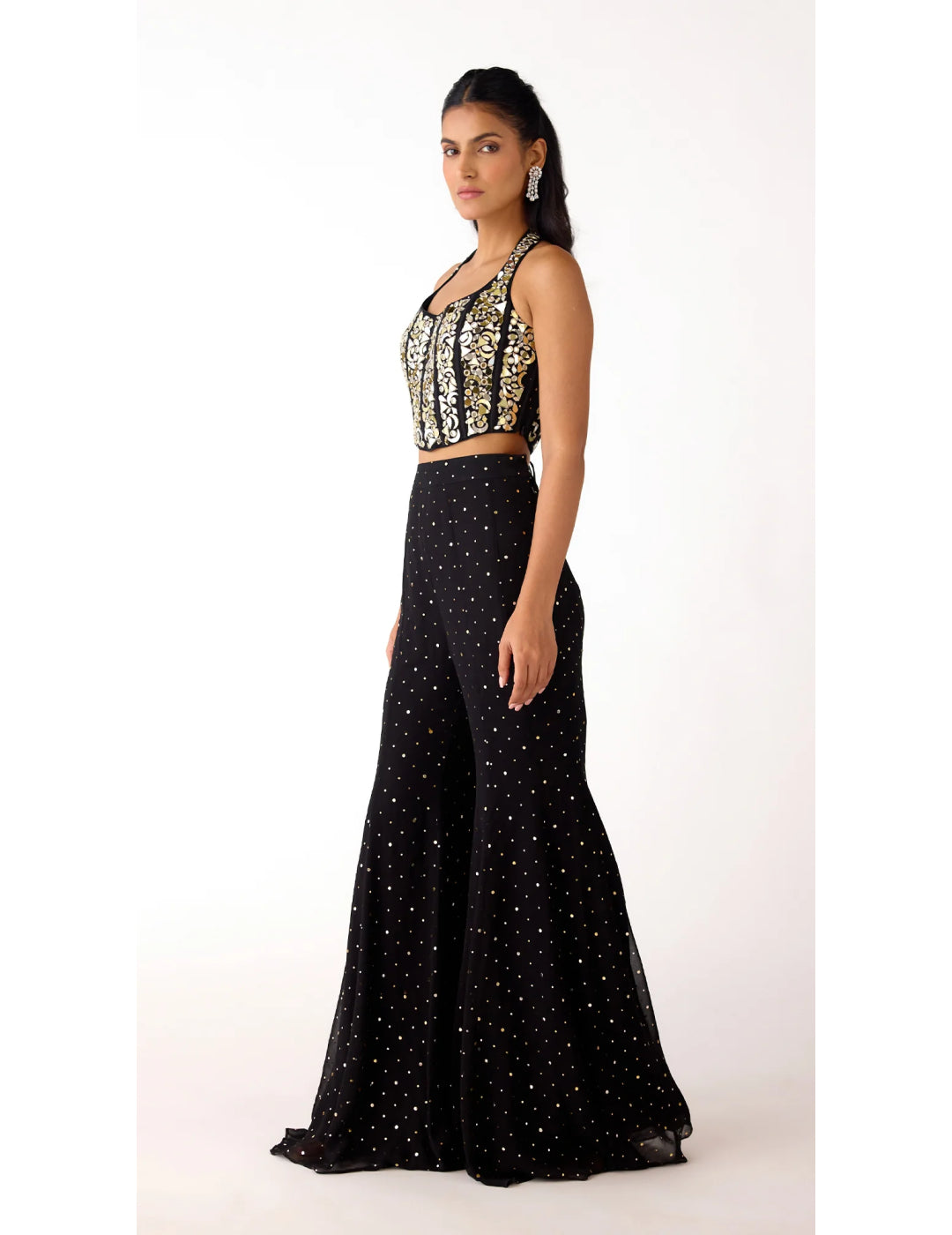 Black Mukaish Georgette Embroidered Sharara Set