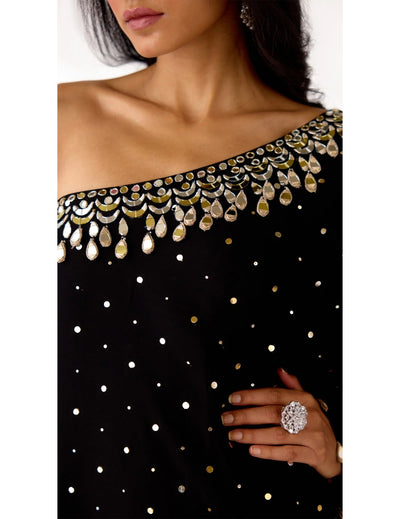 Black Mukaish Georgette Embroidered Sharara Set