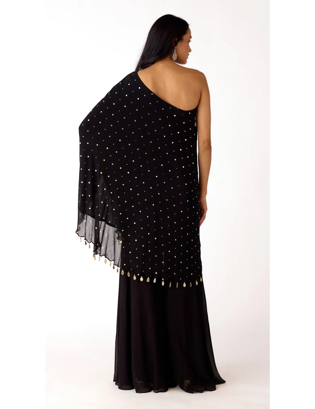 Black Mukaish Georgette Embroidered Sharara Set