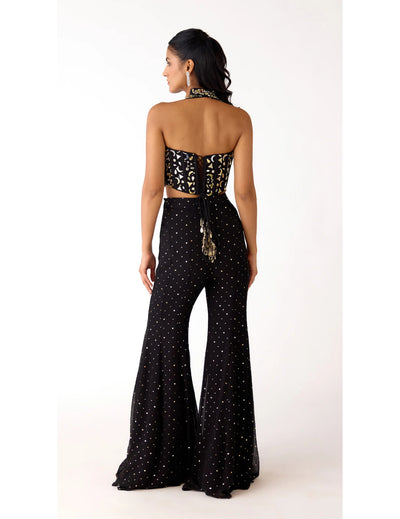 Black Mukaish Georgette Embroidered Sharara Set