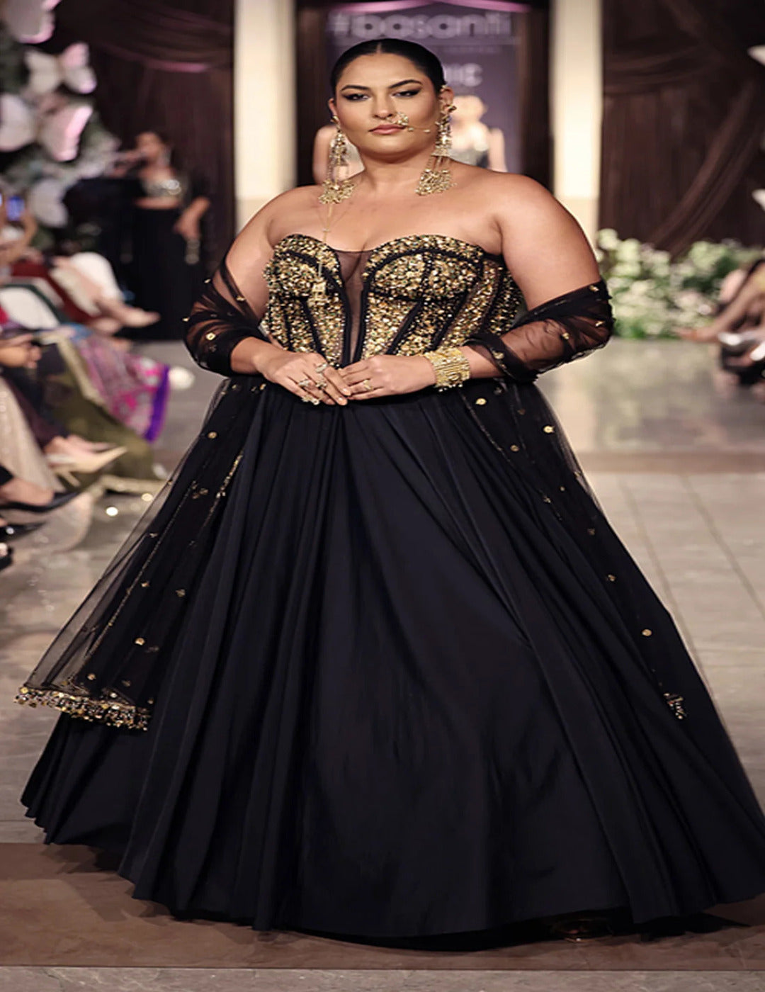 Black Viscose Lycra Embroidered Lehenga Set