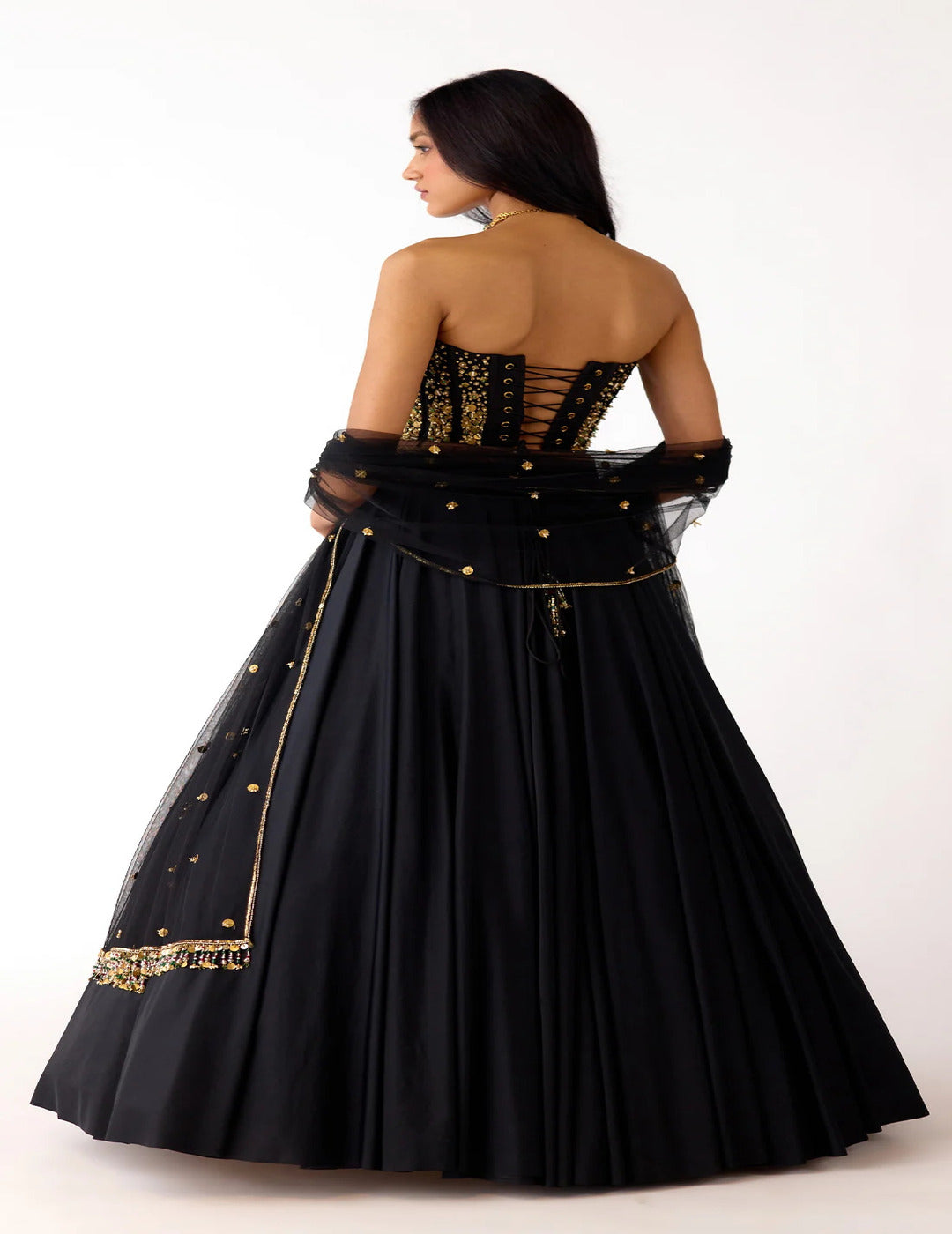 Black Viscose Lycra Embroidered Lehenga Set