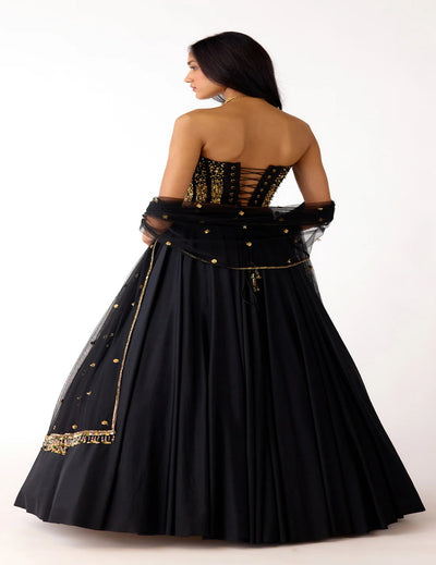 Black Viscose Lycra Embroidered Lehenga Set