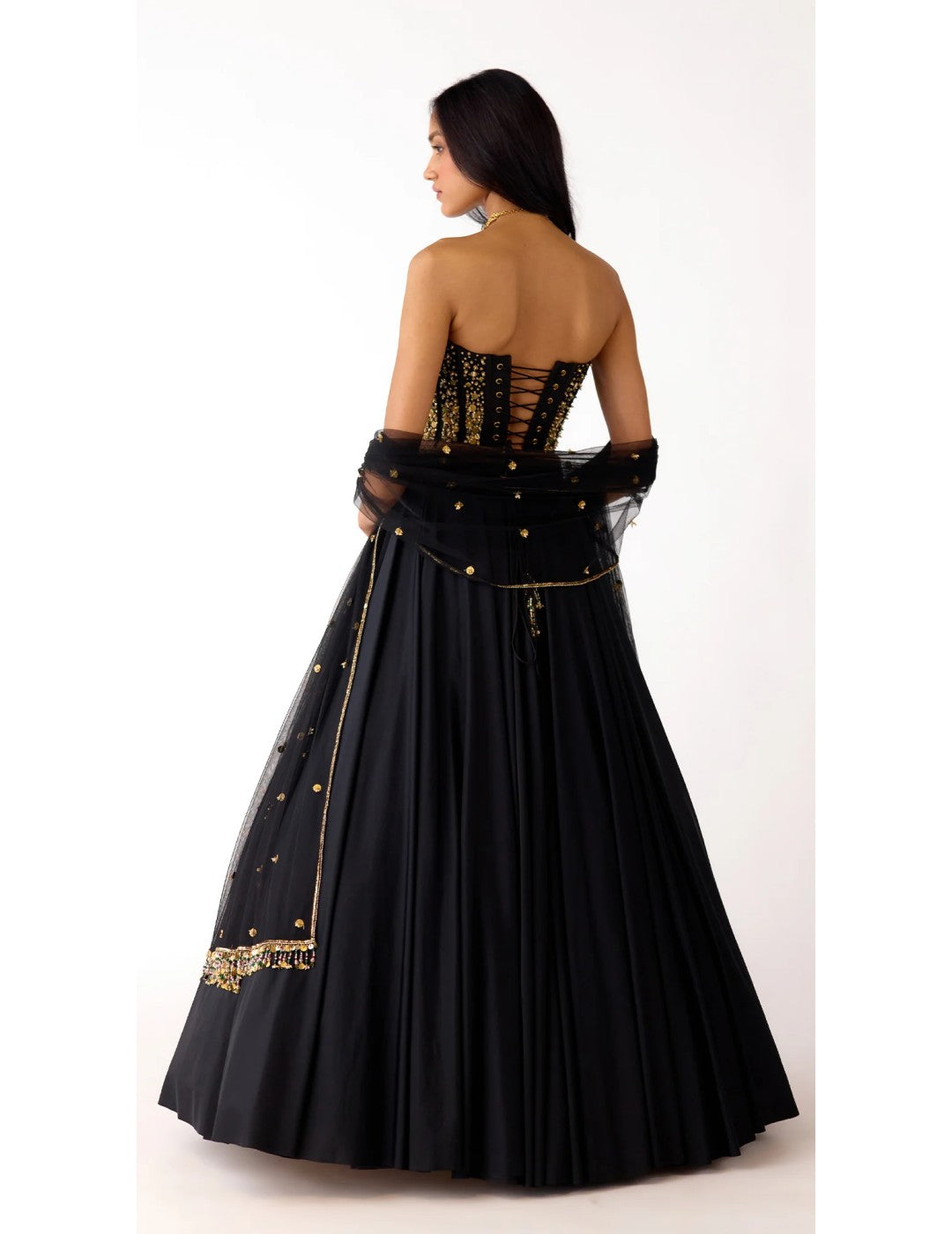 Black Viscose Lycra Embroidered Lehenga Set