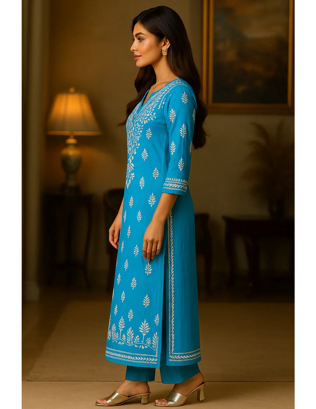 粉色 Chikankari 直筒 Kurta