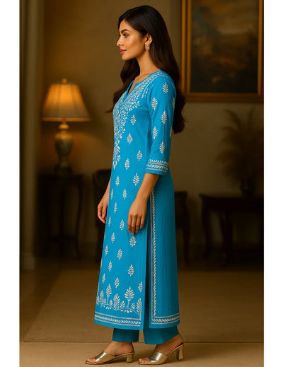 粉色 Chikankari 直筒 Kurta