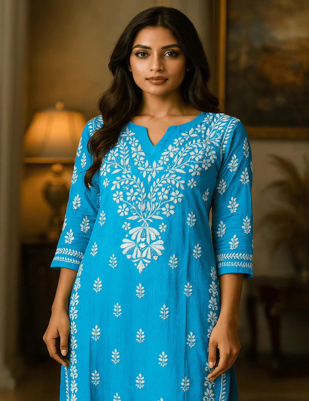 粉色 Chikankari 直筒 Kurta