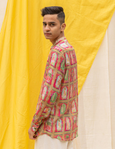 粉色 &amp; 金色 Cape Dhoti 套装