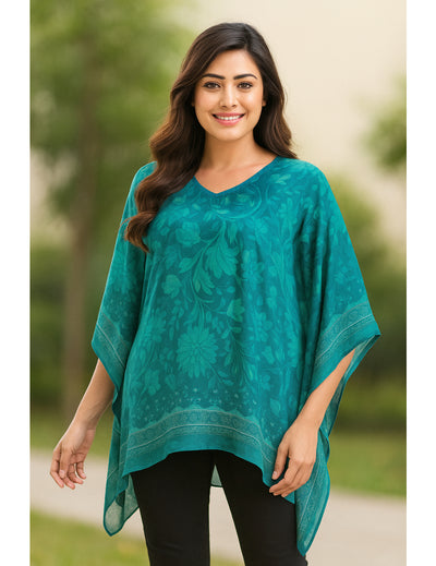 Green Floral Printed Kaftan