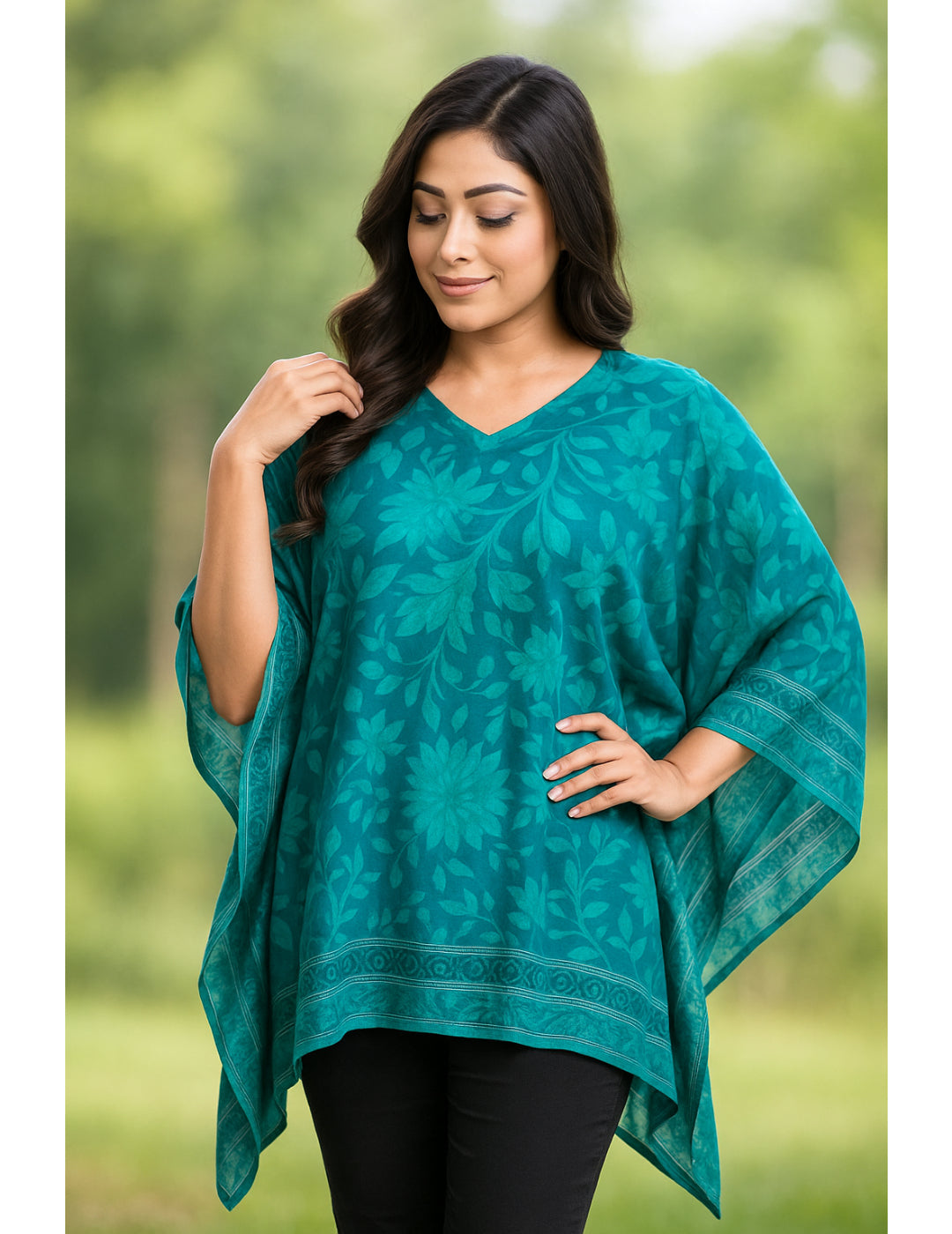 Green Floral Printed Kaftan