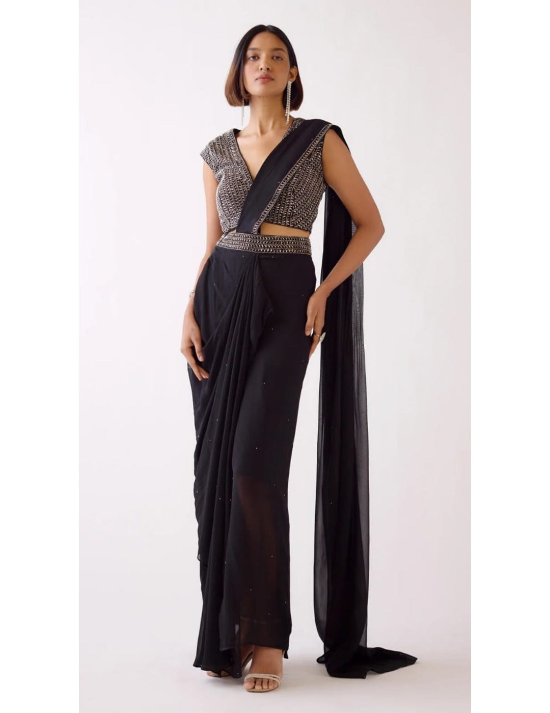 Black Embroidered Draped Saree