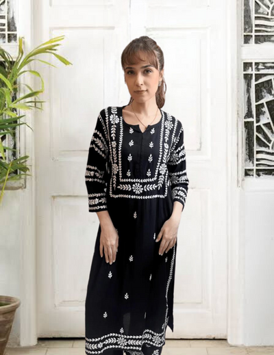 Black & White Chikankari Long Kurti