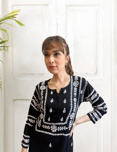 Black & White Chikankari Long Kurti