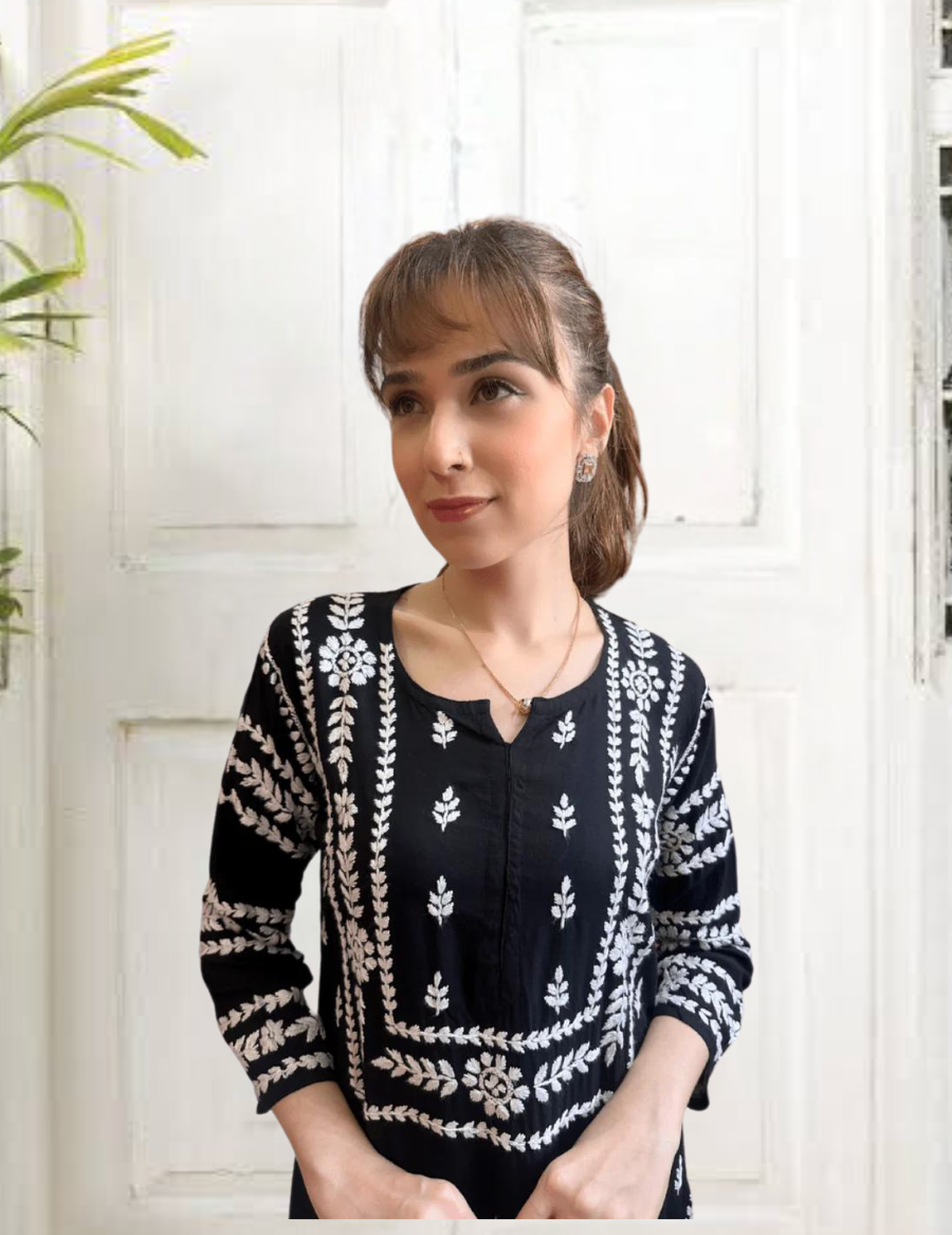 Black & White Chikankari Long Kurti