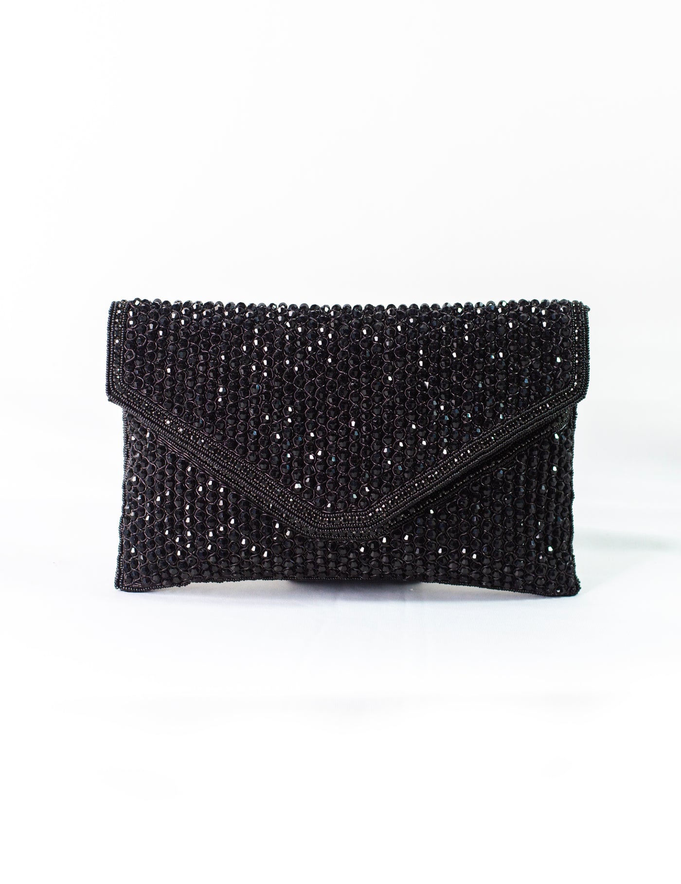 Crystal Envelope Black Clutch