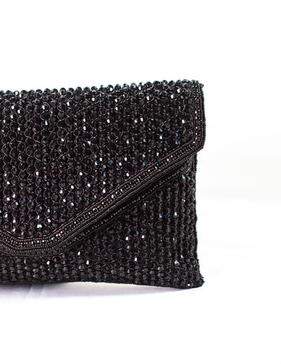 Crystal Envelope Black Clutch