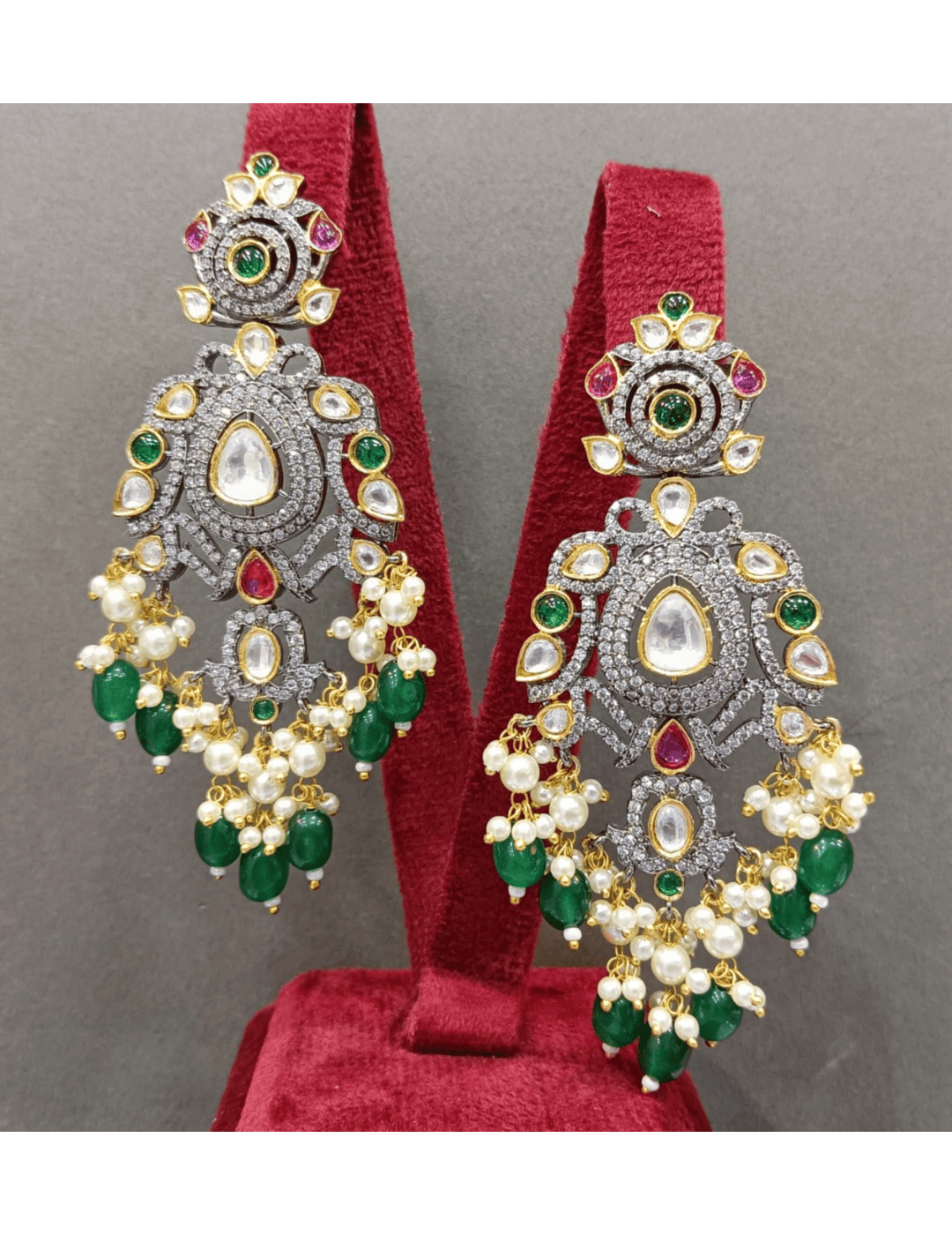 Emrald Green Kundan Pearl Chandbali