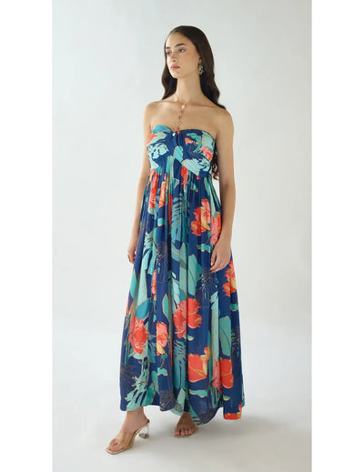 Blue Lagoon Bloom Muslin Dress