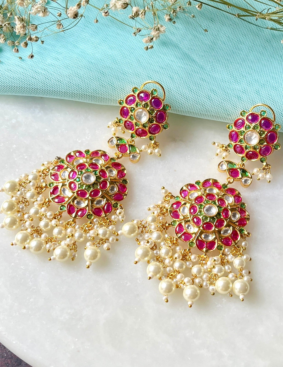 Red & Green Kundan Earrings