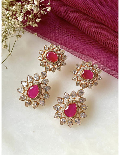 Gold & Pink Drop Earrings