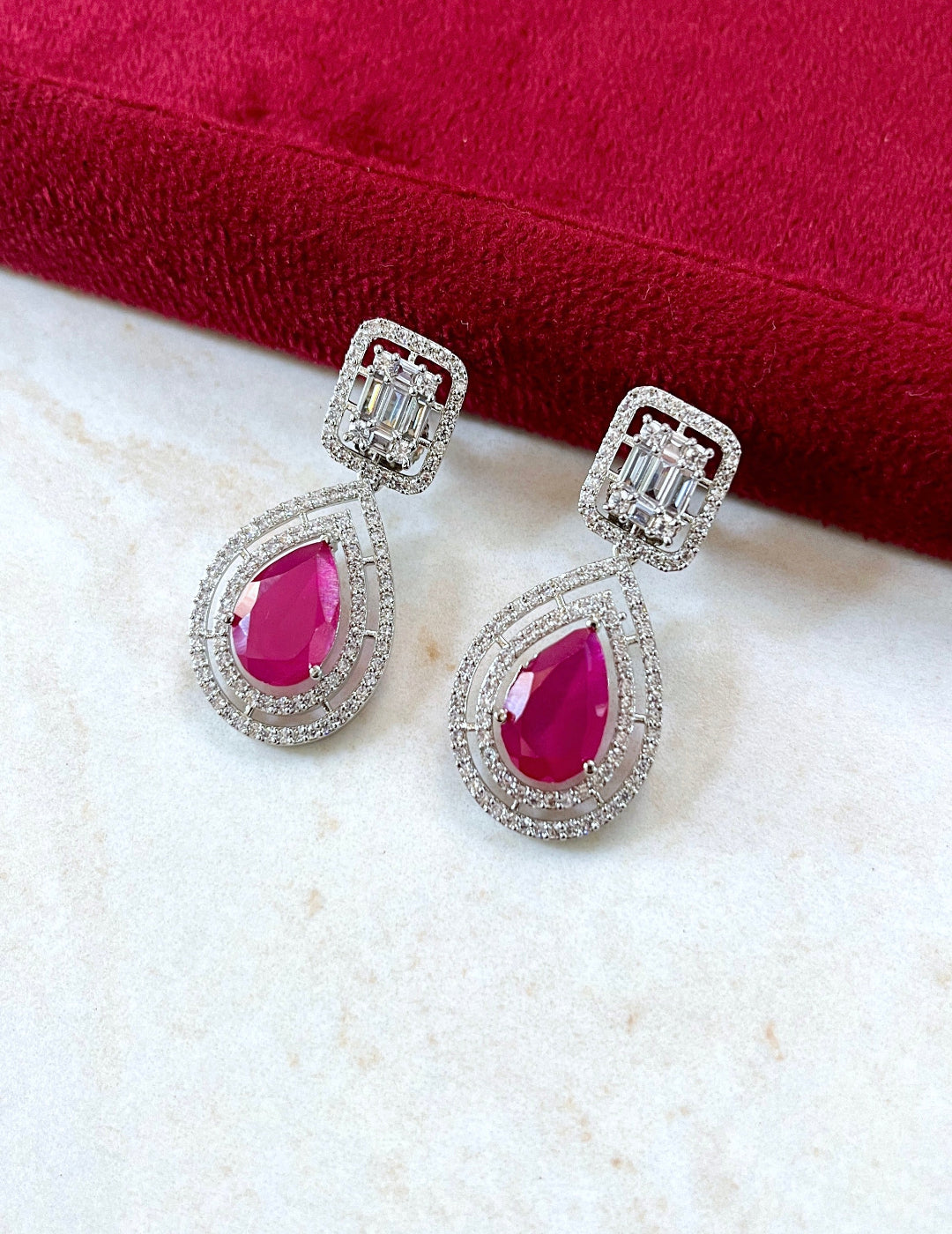 Pink Silver Plated Drop Earrings