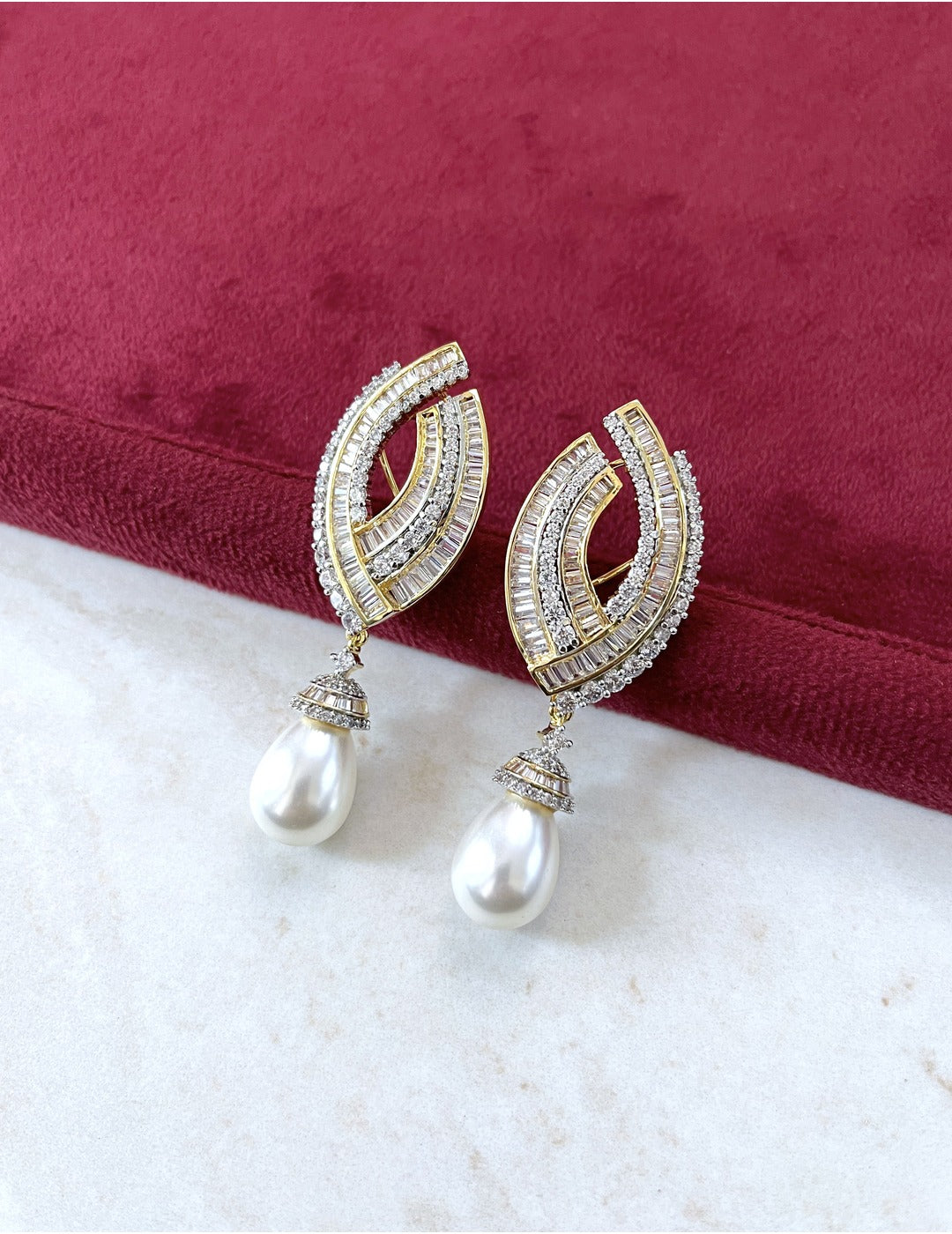 Baguette Gold Plated Drop Earrings