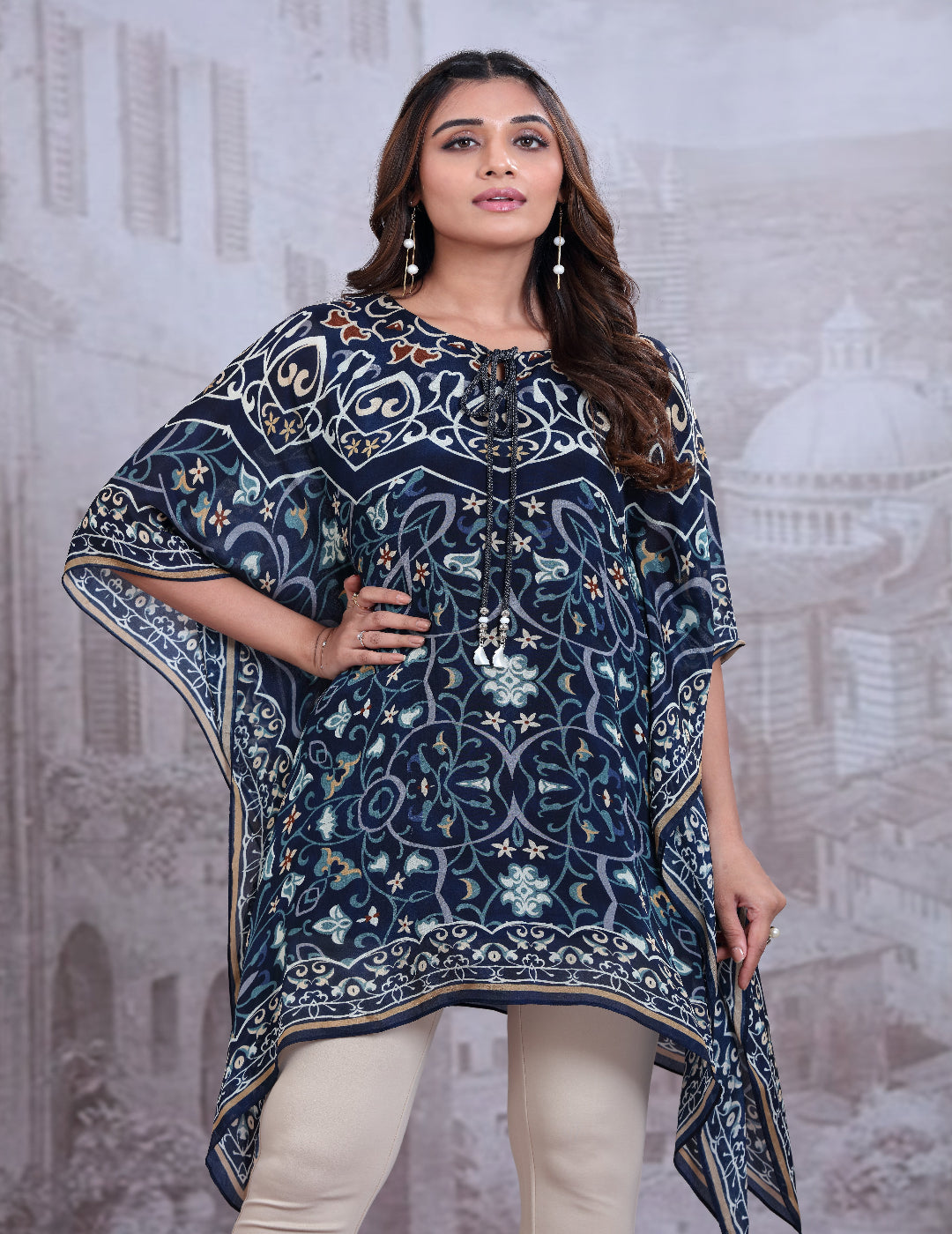 Black Printed Short Kaftan