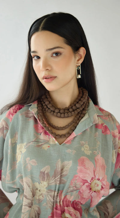 Green Dust Light Petals Linen Blend Co-ord Set
