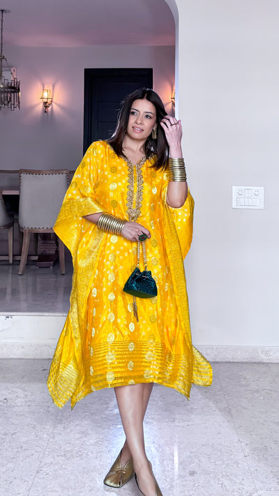 Yellow Art Silk Kaftan