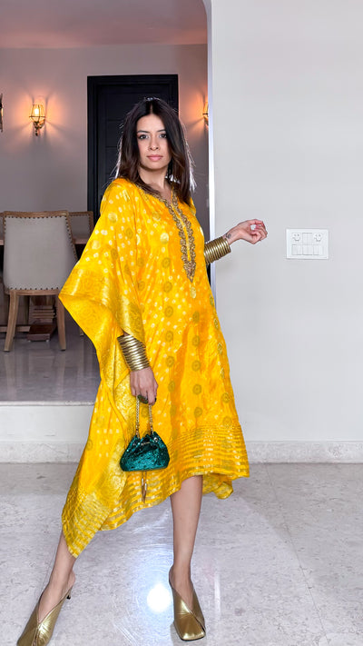 Yellow Art Silk Kaftan