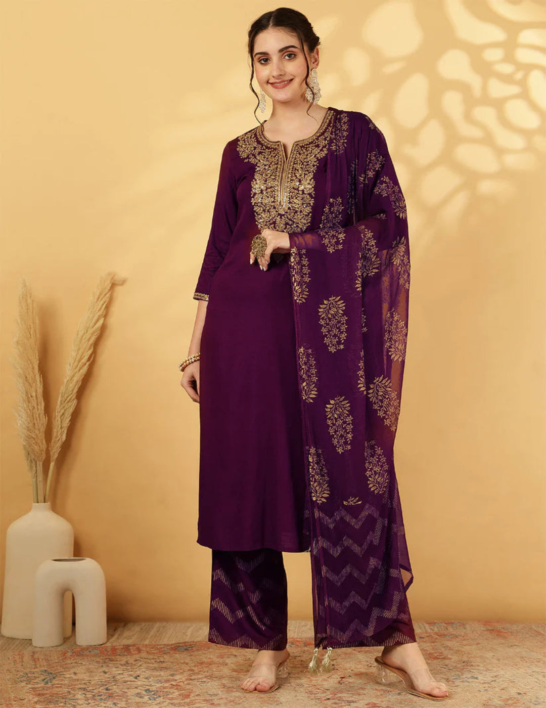 Purple Rayon Kurta Set