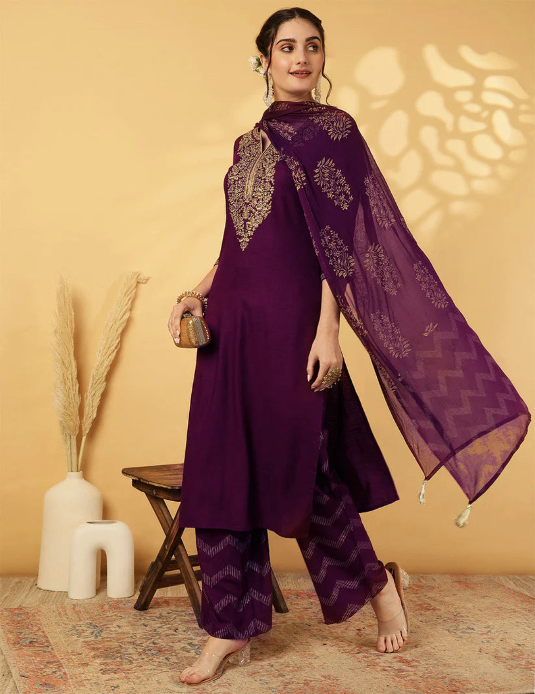 Purple Rayon Kurta Set