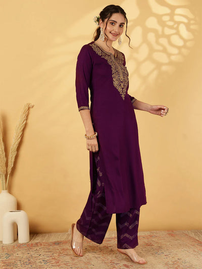 Purple Rayon Kurta Set