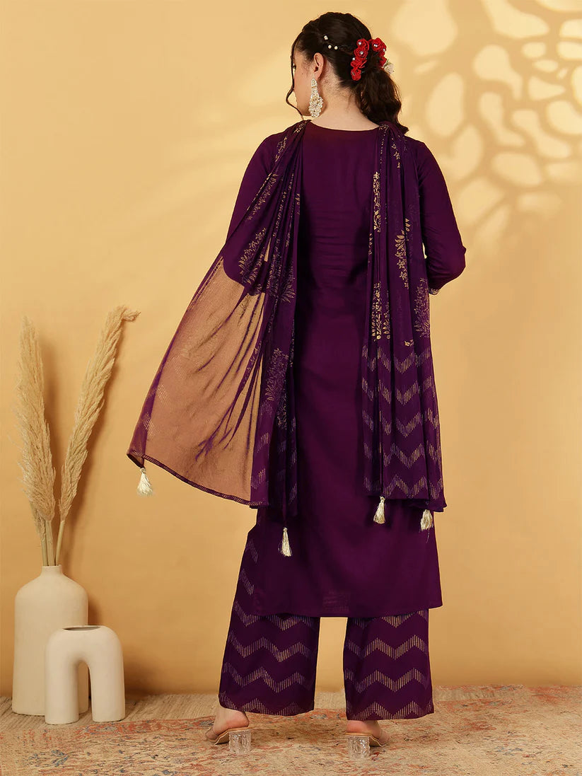 Purple Rayon Kurta Set