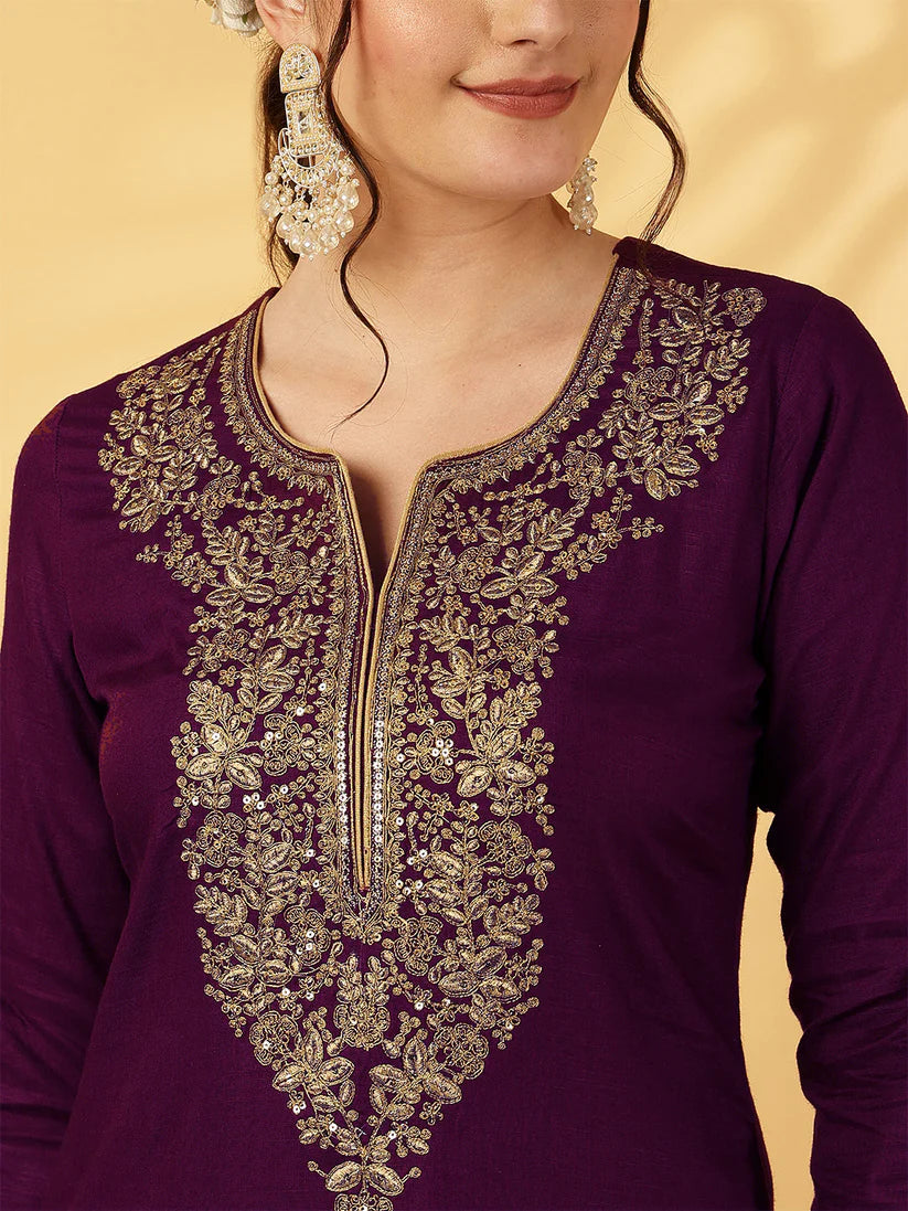 Purple Rayon Kurta Set