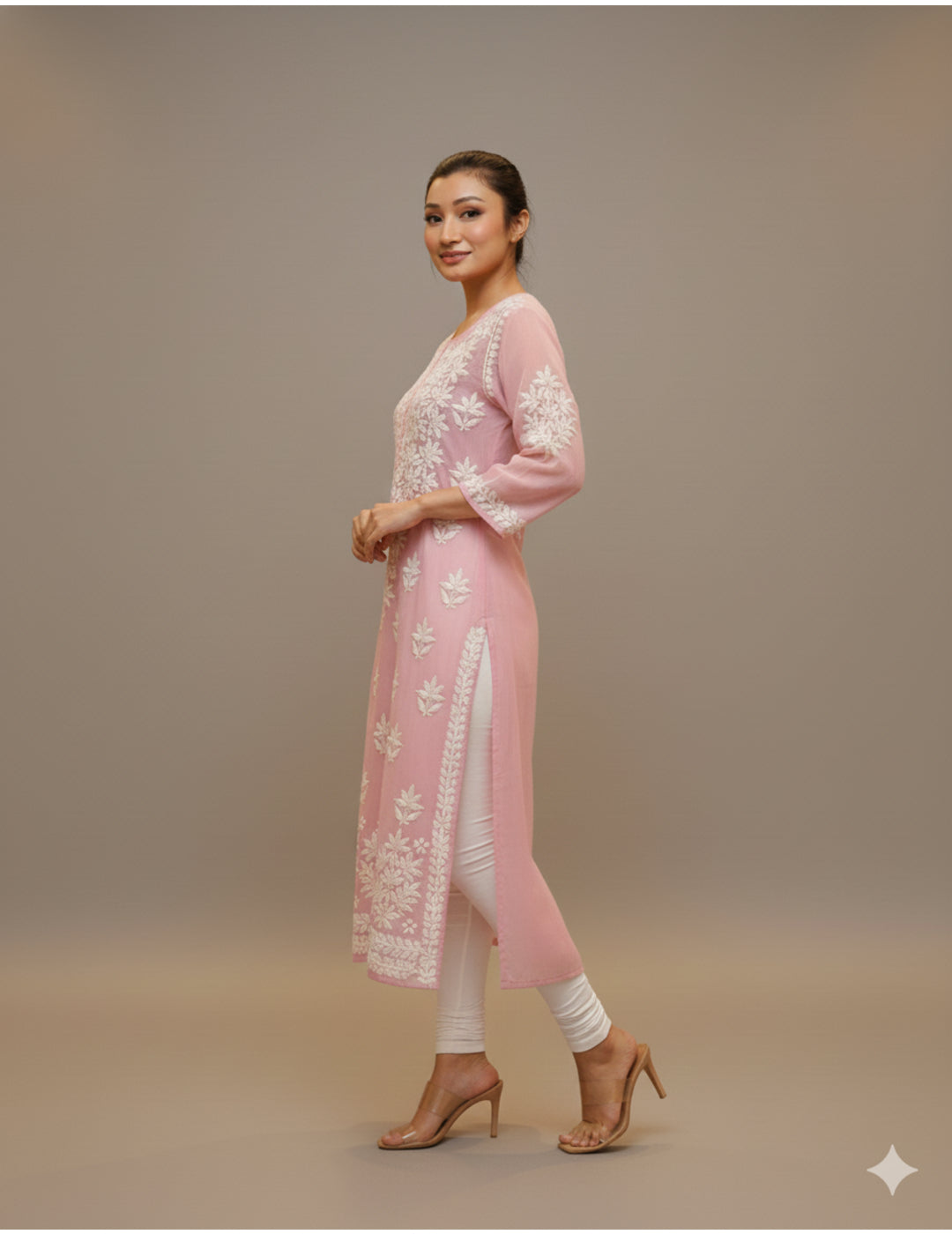 粉色 Chikankari 直筒 Kurta