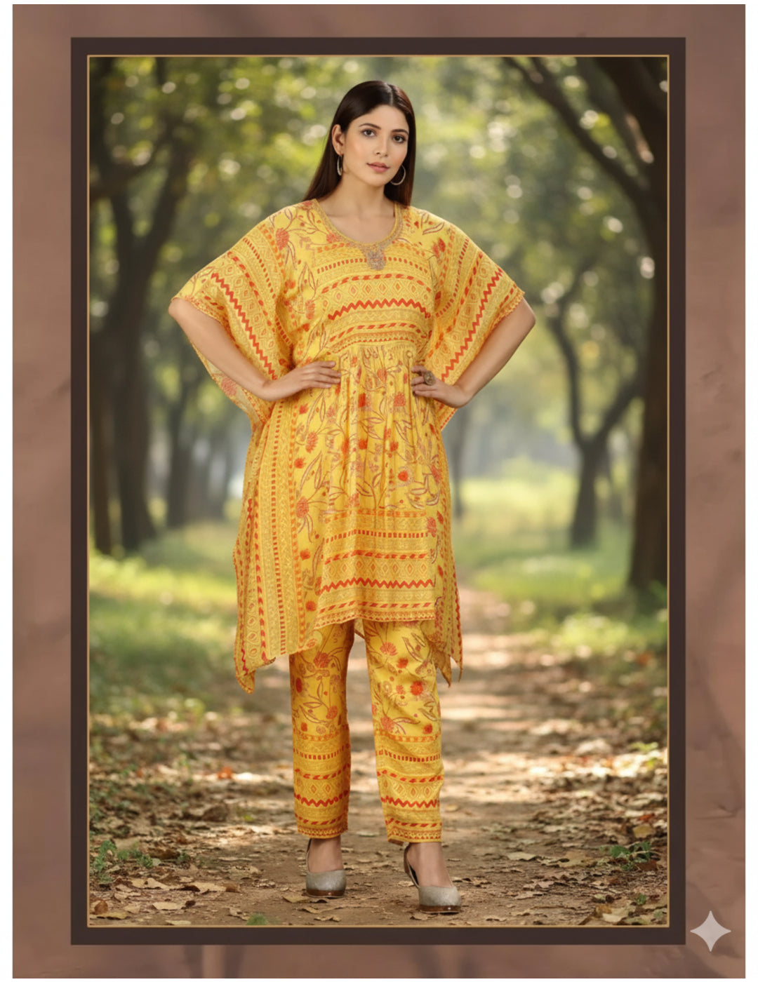 Yellow Printed Chinnon Co-ords