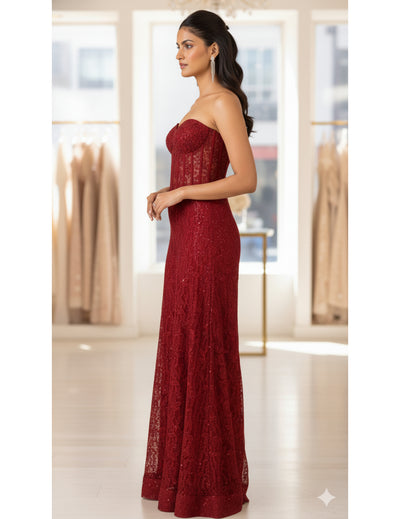 Red Chantilly Net Embroidered Sharara Set