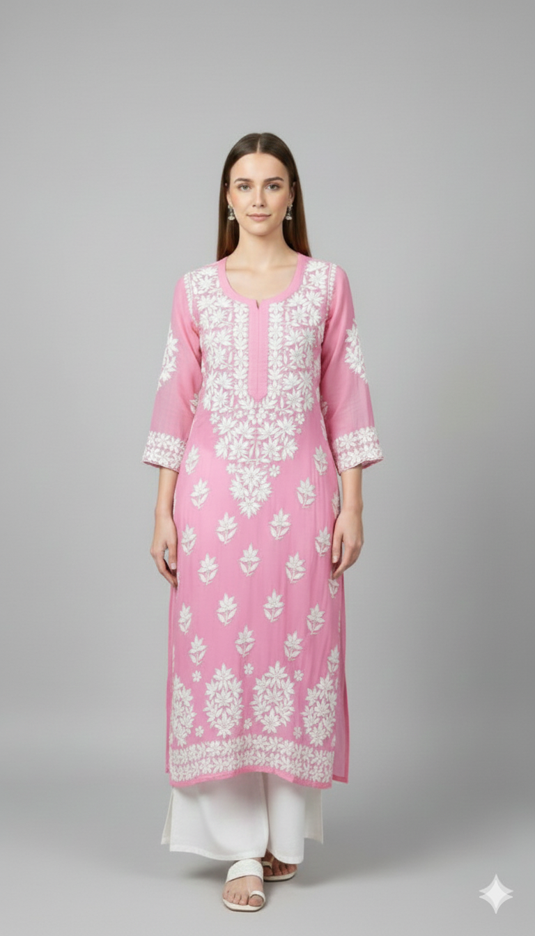 Light Pink Chikankari Straight Kurta