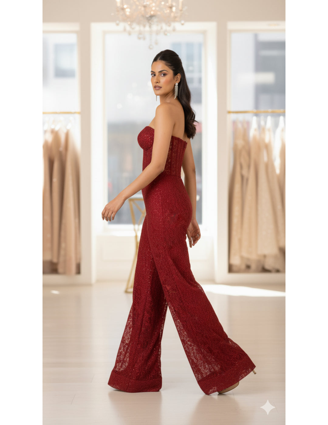 Red Chantilly Net Embroidered Sharara Set