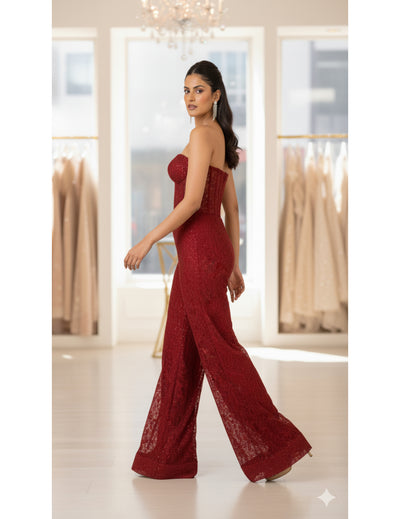 Red Chantilly Net Embroidered Sharara Set