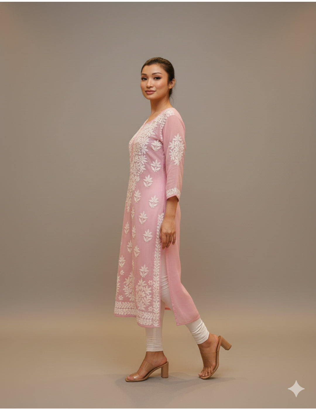 粉色 Chikankari 直筒 Kurta