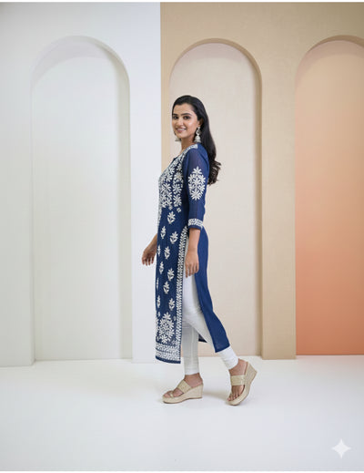 粉色 Chikankari 直筒 Kurta